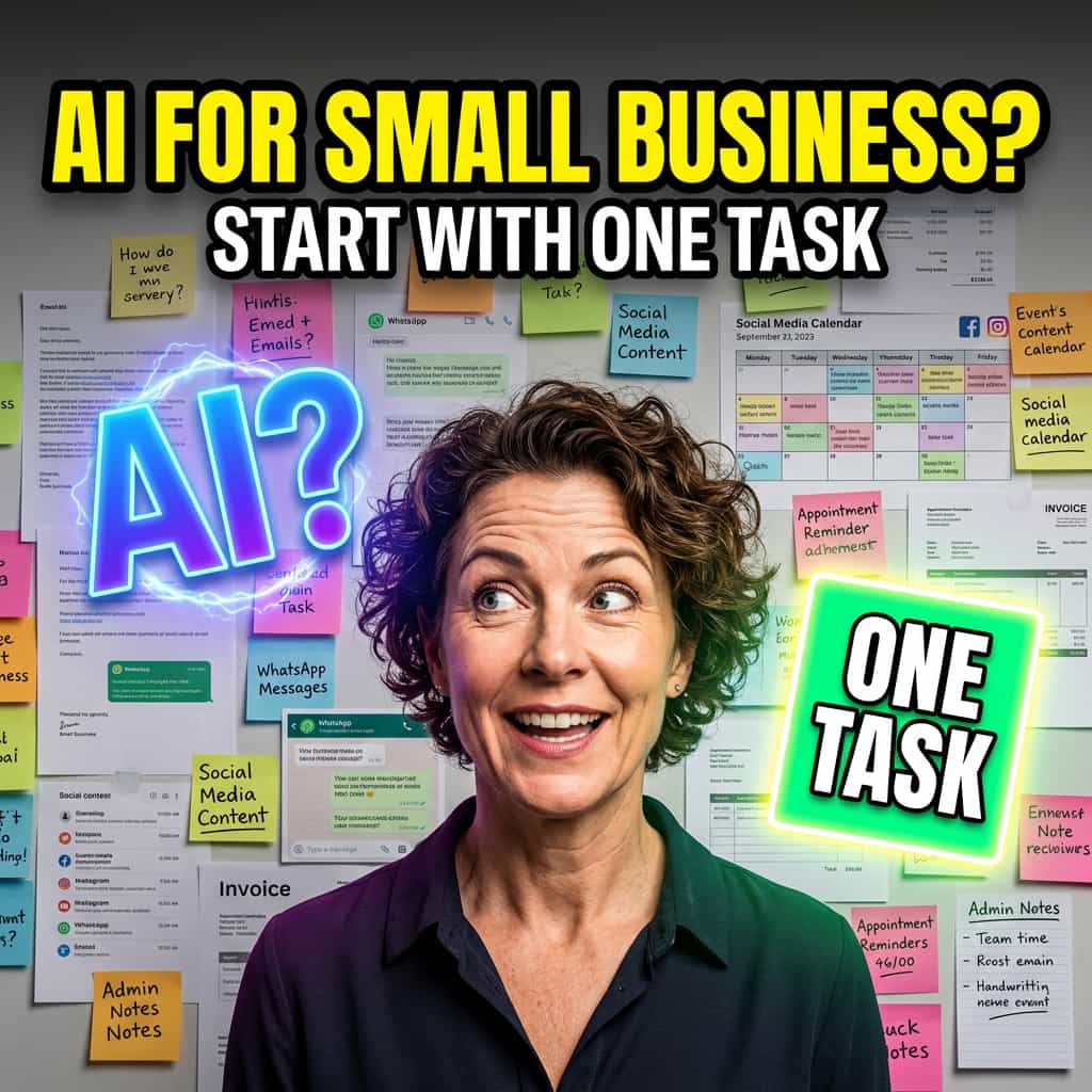 Australian small business owner using laptop with AI chat tool open on screen